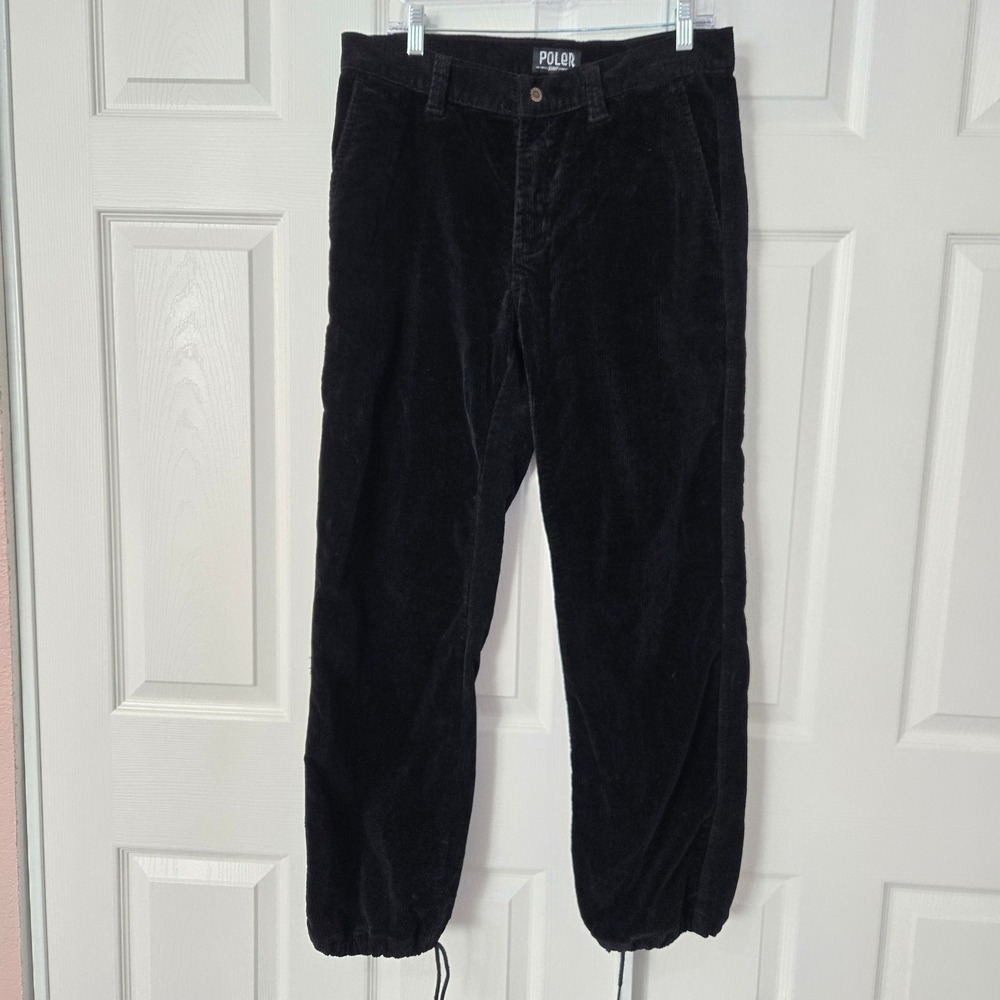 Poler Outdoor Stuff  Black Corduroy Joggers Pants Adjustable Drawstring Hem 32